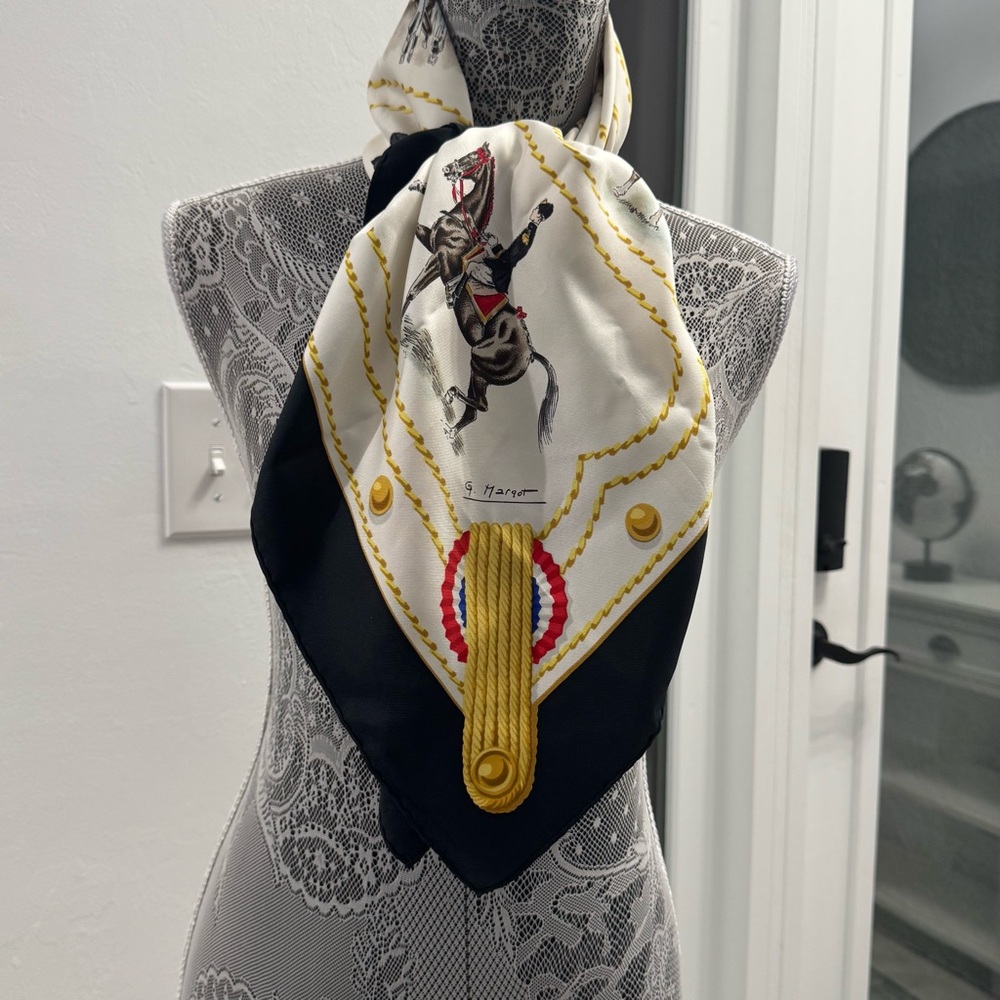 Hermes Scarf with White, Brown, and Gold Accents - Picture 2 of 16
